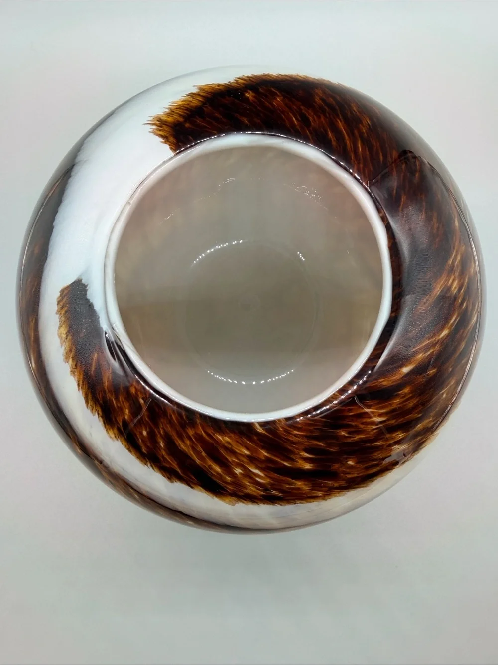 VTG Heavy Cased Glass Globe Vase Tortoiseshell Pulled Feather Swirl MCM Style 7